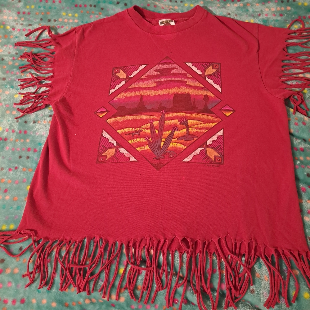 Vintage Fringe Southwestern style crop top.  Made in USA.  Size L